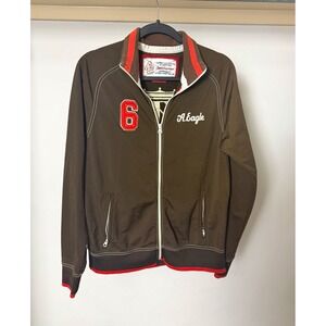 Y2K American Eagle Outfitters Men's Track Jacket Full Zip Pockets Brown/Red M